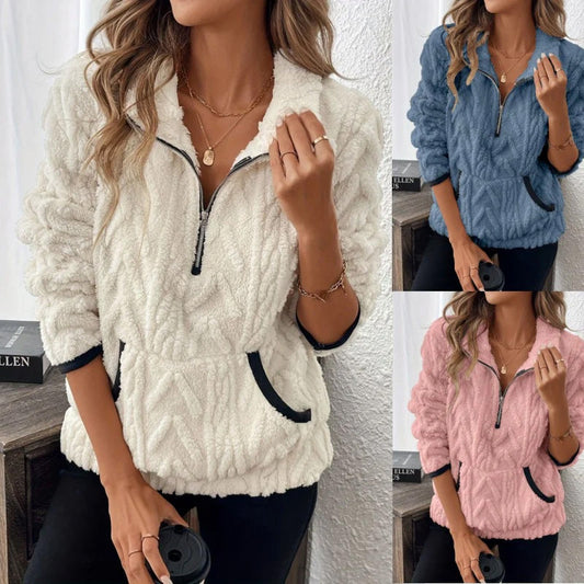 🍂🍁49% OFF🔥Half-Zip Fuzzy Pocket Sweatshirt