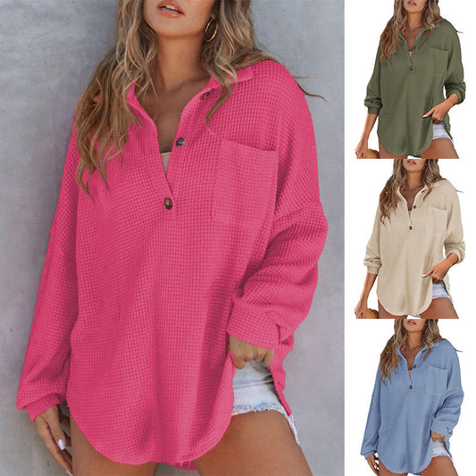 🔥Last Week Promotion 50% Off✨2025 New Women’s Loose Solid Color Waffle Knit Shirt Jacket
