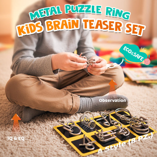🎅Early Christmas Gift - 50% OFF🎄Metal Puzzle Ring Eight-Piece Blue Version Brain Teasers，Developing the human brain