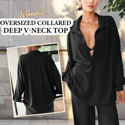 🍂Autumn Hot Sale 50% OFF🔥Women's Oversized Collared Deep V-Neck Top