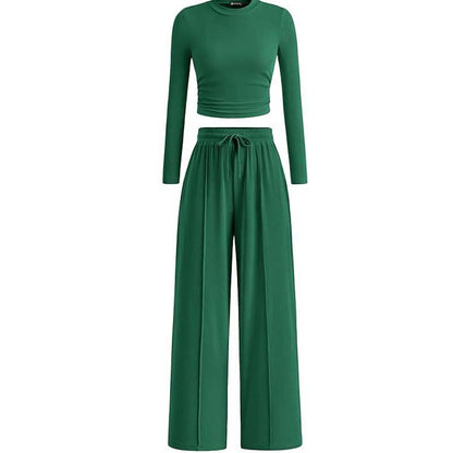 💥Christmas Sale 50% OFF👚Crop Top Straight Leg Pants 2-Piece Lounge Set ✨Cozy holiday style! Perfect for relaxing & festive gatherings🎄