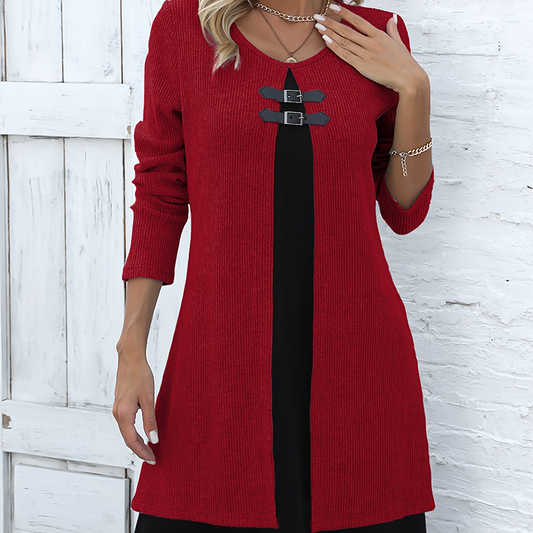 🎉 Last Day Promotion-50% OFF 👗 The Faux Two-Piece A-Line Dress That Flatters Every Curve