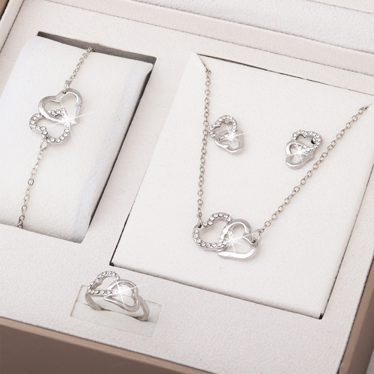 🎁💖Gift Idea Hot Sale 65% OFF🔥4-Piece Double Heart Jewelry Set