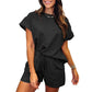 🏖️Summer Hot Sale 60% OFF🌼Women's Solid Textured Casual Short Sleeve Top Drawstring Shorts Set✨