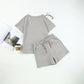 🏖️Summer Hot Sale 60% OFF🌼Women's Solid Textured Casual Short Sleeve Top Drawstring Shorts Set✨