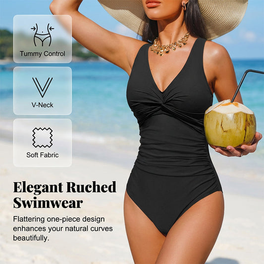 🎉 Last Day Promotion 60% OFF 🩱Women's One-Piece Swimsuit – Tummy control ruching, elegant twist-front. Wide straps stay put, no digging. Quick-dry fabric. Perfect for pool or beach. 🌊💕