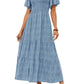 ⏳Limited-Time 50% Discount!!💞2026 Women's Casual Floral Print Short Flutter Sleeve Smocked High Waist Flowy Maxi Dress