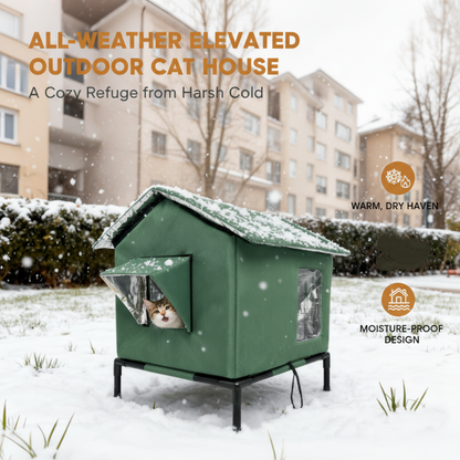 ⏳ Time-Limited Special ⏰ Foldable Outdoor Waterproof Cat House 🐱With Thermal Lining & Detachable Elevated Stand