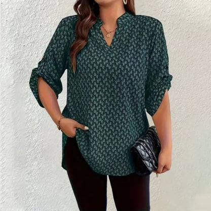 🌺Summer Hot Sale 50% OFF💐Women's Geometric Print V-Neck Blouse