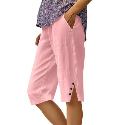 🌺Summer Hot Sale 60% OFF💐Women's Casual Solid Color Pocket Capri Pants