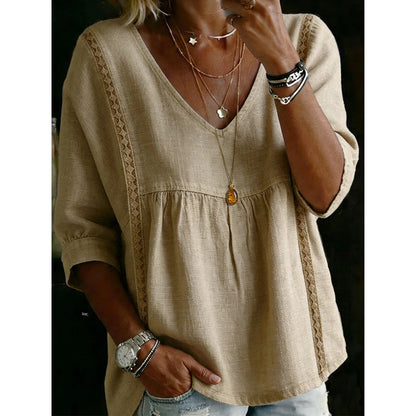 🌺Summer Hot Sale 50% OFF💐Women's Casual V-Neck Lace Trim Top