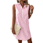 🌺Summer Hot Sale 50% OFF💐Women Sleeveless Striped Shirt Dress V Neck