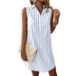 🌺Summer Hot Sale 50% OFF💐Women Sleeveless Striped Shirt Dress V Neck