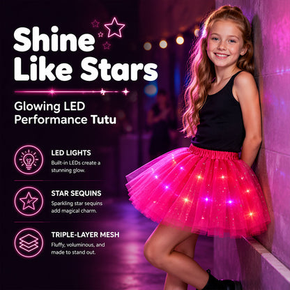 🏆 Last Day 50%OFF!🎁LED Light Up Sequin Tutu Skirt Star Mesh Princess Skirt for Girls
