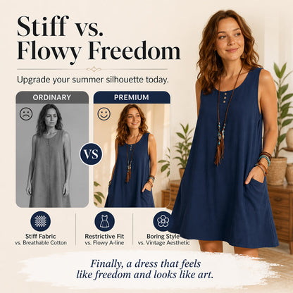 🩷Hot Sale-60% OFF🌿Cotton And Linen Sleeveless Loose Dress with Pockets
