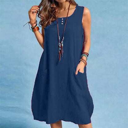 🩷Hot Sale-60% OFF🌿Cotton And Linen Sleeveless Loose Dress with Pockets