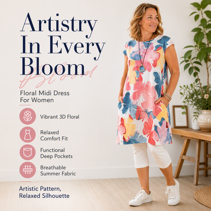 🌺Summer Hot Sale 50% OFF💐Women's Floral Print Loose Dress with Pockets