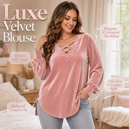 🎉 Last Day Promotion-59% OFF✨Women's Plus Size Velvet Criss Cross V-Neck Top