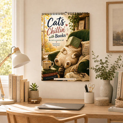 😻Last Day Buy 2 Get 1 Free💗2027 Cats Chillin' with Books Wall Calendar – Adorable Cat‑Book Art, Large Writing Blocks, Perfect Gift For Cat & Book Lovers!
