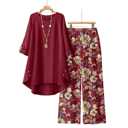 ⏳LAST DAY SALE 60% OFF !!📢Women's Cotton Linen Half Sleeve Top ＆ Pants Set