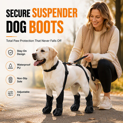 ⏰🐕Hot Sale 60% OFF💦Waterproof Anti-Drop Dog Boots with Adjustable Harness Suspender