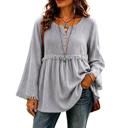 Women's Bohemian Fringe Bell Sleeve Top