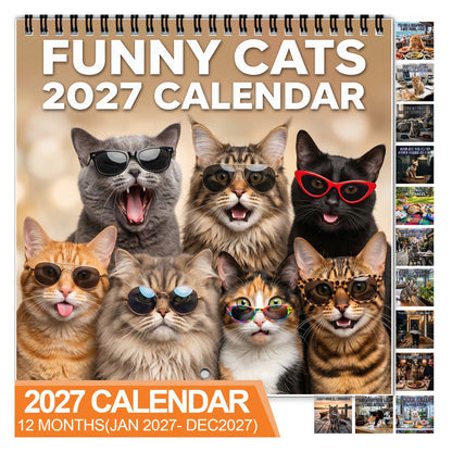 🎁Gift Idea Hot Sale 60% OFF🐱2027 Funny Cats Wall Calendar
