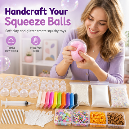 🫧60% OFF NOW! 🎨DIY Squeeze Ball Making Kit with colorful clay & sparkling fillers, leak-proof slow-rising fun, no-mess craft for kids 🎨🧪✅💥