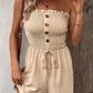 💃🌺Summer Hot Sale 60% OFF💐Women's Strapless Frill Trim Shirred Tie Front Wide Leg Tube Romper